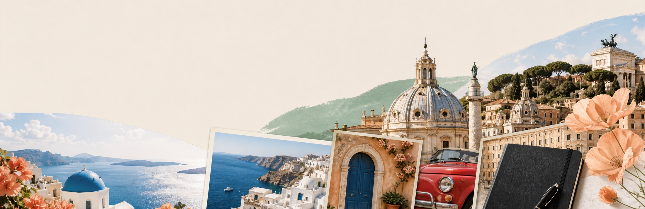 Travel collage — Rome, Santorini